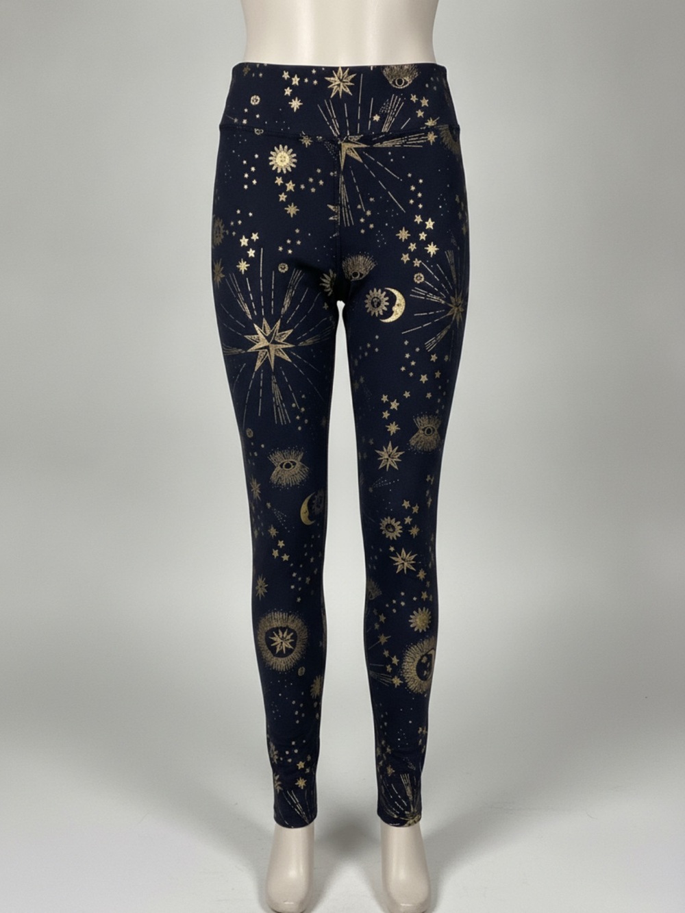 Carbon38 Black Leggings with Gold Celestial Print, XS